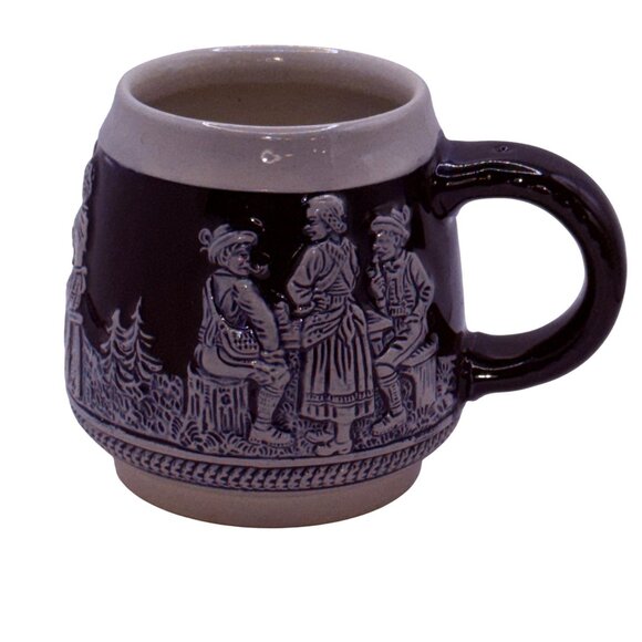 Vintage German Style Stoneware Beer Stein Mug Blue Gray Relief Tavern Scene 1970 - Picture 2 of 7